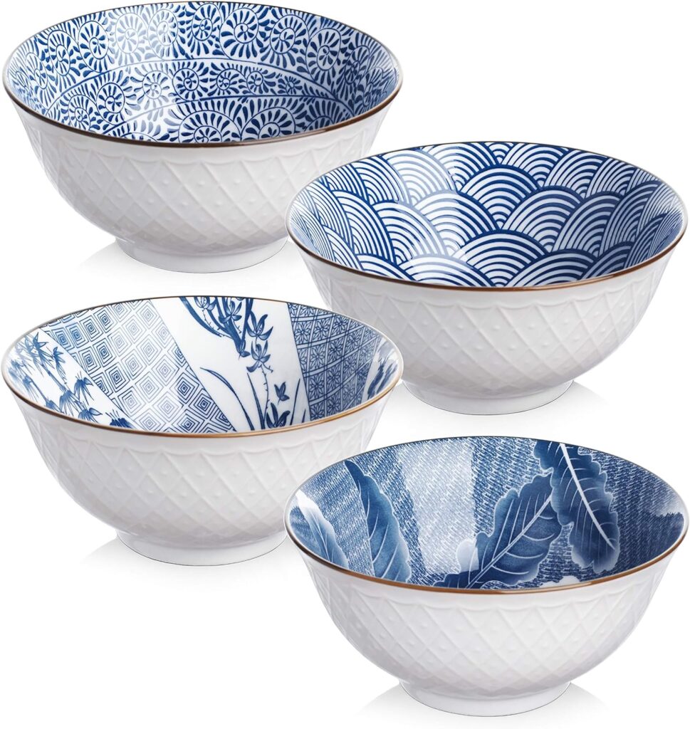 Japanese Bowls for Ramen, Soup, Cereal, Fruit, Salad, Pasta - Porcelain Bowls for Kitchen Decor